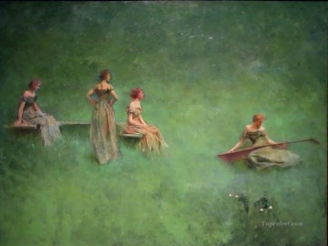 Thomas Dewing Painting - The Lute Tonalist Aestheticism Thomas Dewing